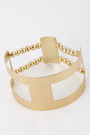 Metal Cutout Cuff Bead Linked Bracelet 5DBG1